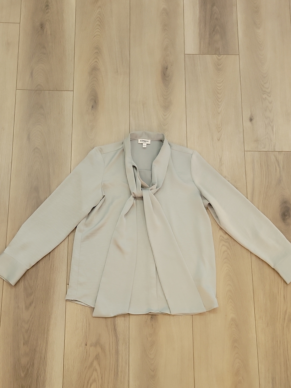 Express Light Gray Tie-Neck Blouse - Women's Long Sleeve Top
